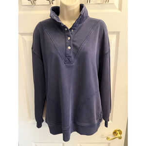 Time and Tru Women's Mock Neck Henley Pullover Sweatshirt in navy blue Size M
